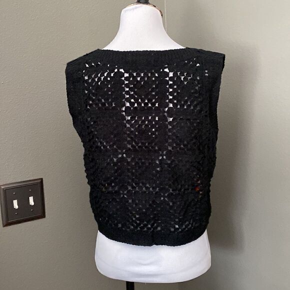 NWT Rebellion Open Crocheted Vest Black Grannycore Crop Top - Picture 7 of 10